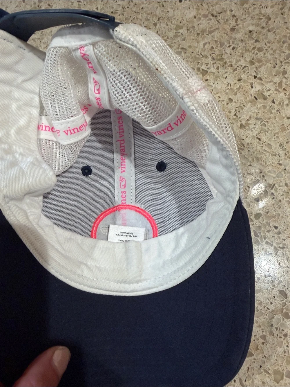 Vineyard Vines Navy Trucker Hat with Red-Trim Whale Patch